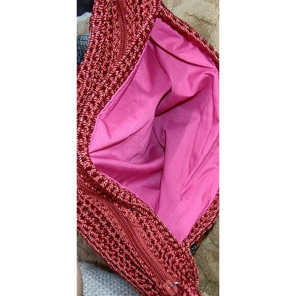 Liz Claiborne - Red & Pink Multi-Color Stripe Crochet Shoulder Bag, Boho Purse - Picture 11 of 11